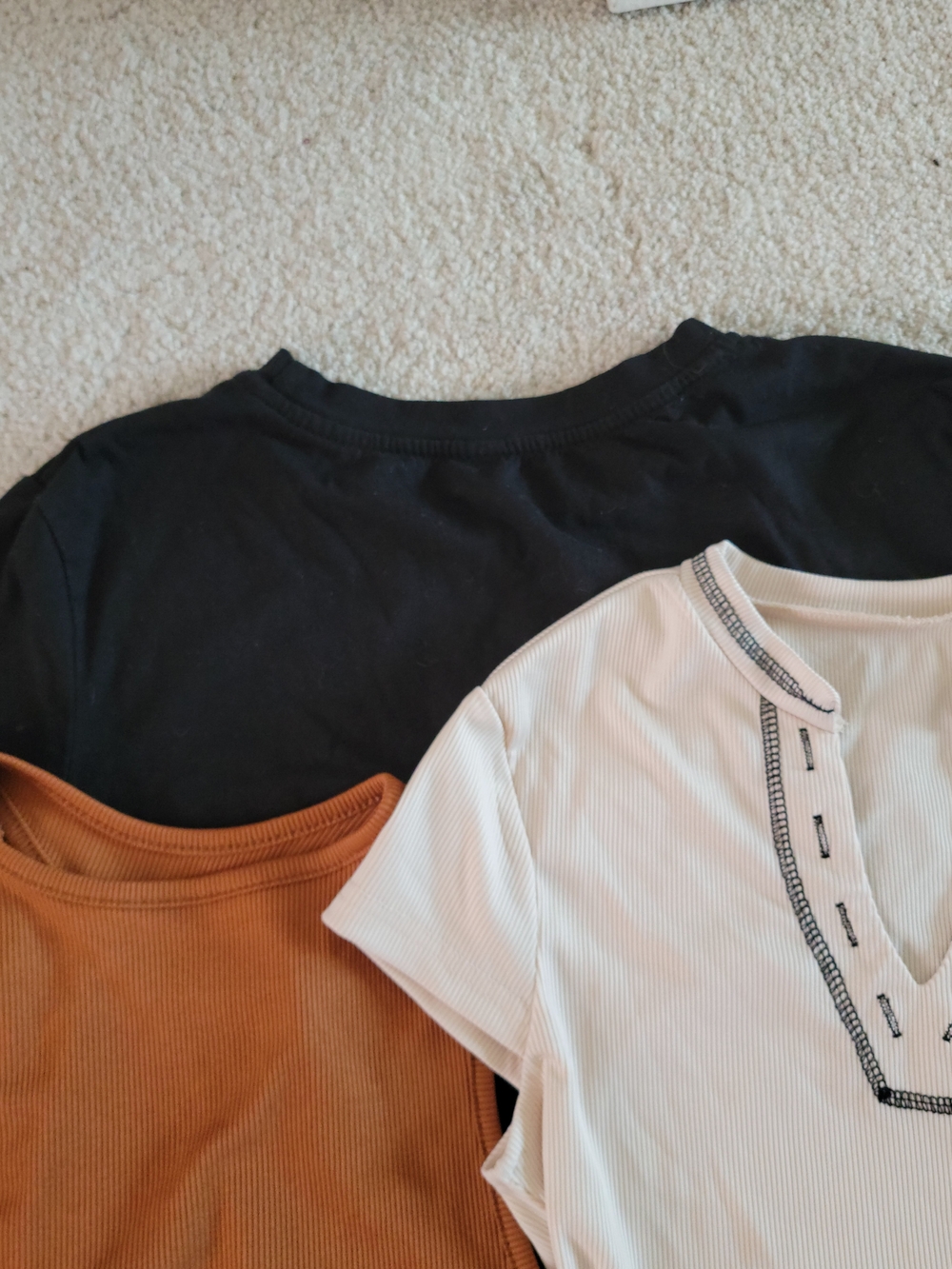 Ribbed Tank & Short Sleeve Crop Tops in Black, Rust, and Cream - Set - Picture 4 of 4